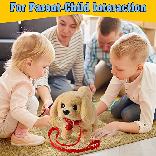 KSABVAIA Plush Golden Retriever Toy Puppy Electronic Interactive Dog - Walking, Barking, Tail Wagging, Stretching Companion Animal for Kids Toddlers - color: Golden Dog