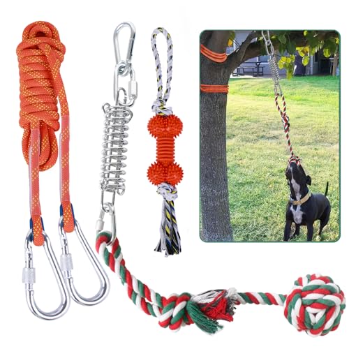 HOPET Dog Rope Toys,Dog Outdoor Bungee Solo Hanging Toy,Tether Tug of War Dog Toys for Pitbull Small Large Aggressive Chewers Dogs to Exercise - color: Orange