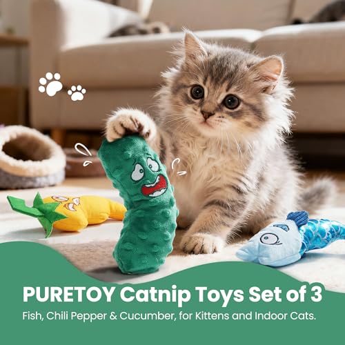 Catnip Toys Set of 3 – Fish, Chili Pepper and Cucumber Plush Cat Toys for Indoor Cats, Natural Catnip Filled Interactive Chew and Teething Toys for Kittens - color: 3 PCS