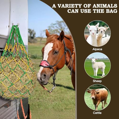 Hay Net for Horses,Slow Feed Hay Bag for Horses Goat Sheep | Hanging Hay Feeder Bag for Horses Stable Stall Paddock Rest Toy - color: Yellow+Green