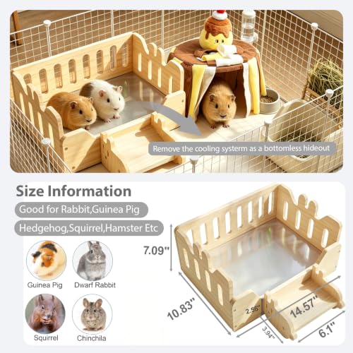 Wooden Rabbit Bed Cooling Guinea pig Bed with Aluminum Pad(Wood Color) | Guinea Pig Hideout with Ice box Bunny Bed Four Season Guinea Pig Hide Tent Solid Wood Chinchilla Cooling House for Hedgehog - color: Wood color