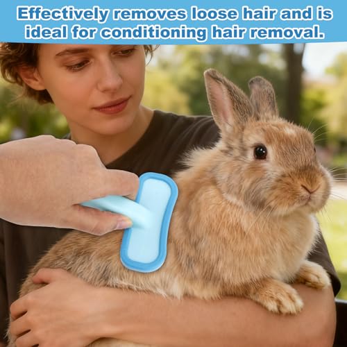 Rabbits Bunny Brush, 13.5x9cm/5.31x3.54in Durable Soft Silicone Rabbit Grooming Bunny Brush Practical Small Animal Massage Comb Suitable for Cats, Puppy Dogs, Kittens & Pets (Blue) - color: blue