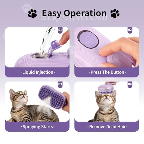 Cat Steam Brush for Shedding, 4 in 1 Rechargeable Steam Brush for Cats and Dogs, Anti-Static, Massage, Cleaning, Shedding & Combing All in One! (Purple) - color: Purple
