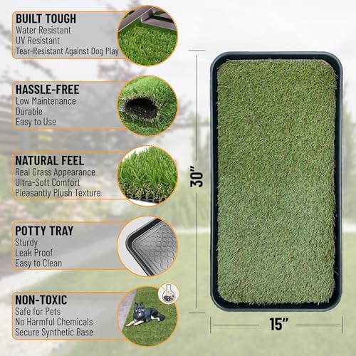 Ottomanson Artificial Grass Puppy Potty Training Pad with Tray, 15" x 30" Reusable Pee Pad for Small Pets and Dogs - color: Black Tray/Grass, size: 1'3" x 2'6" (Pet)