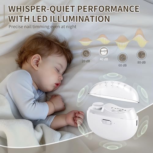 Electric Nail Clipper, 3-in-1 Dual-Speed Automatic Nail File, Toenail Trimmer with LED Light, Polishing and Dust Collection Functions, Suitable for Baby, Children, Adults, and Seniors (White)