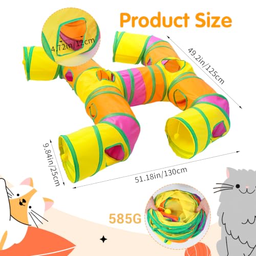 1 Pack Cat Tunnels for Indoor Cats, Foldable Cat Tunnels for Indoor Cats, Large Cat Play Tunnel with Play Ball & Peephole, Tear-Resistant Polyester Pet Tube for Kittens Puppies Rabbits