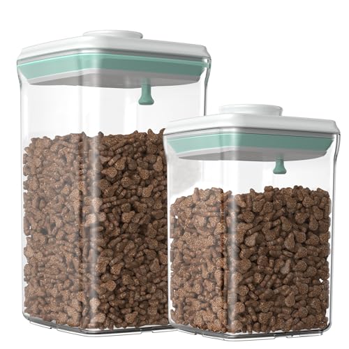 Dog-Cat POP Treat-Airtight jar-Container - 1.3 Qt/1.2 L and 2.2 Qt/2 L (2PC) | Stackable One-Touch Opening | For Snacks Candy Salt Herbs Spices | BPA-Free - color: AS 1.3Qt+2.2Qt