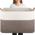 OIASKET 108L Cotton Rope Storage Basket for Living Room and Bedroom 25"x16"x16" Woven Laundry Basket, Heavy Duty Bin for Blankets, Pillows & Toys, Pet-Safe & Scratch-Free, Dark Brown and White - color: Dark Brown & White