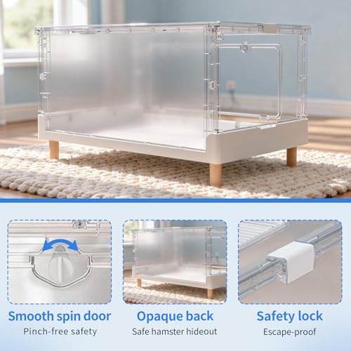 27.6" Large Hamster Cage, 13.4" High Dwarf Enclosure | 470 Square Inches Floor Space, Translucent Privacy Back Panel, 2.5" Base, Tool-Free Foldable Design, Fits Syrian Rodents - size: 27.6"L x 16.9"W x 13.4"H