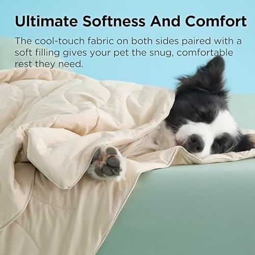 Bedsure ArcticMax™ Q-MAX>0.5 Premium Cooling Blanket for XL Dog，50x60” | Breathable Summer Washable Throw, Dog Blanket Cooling Mat Pad, Soft Durable Cold Self Cooling Pet Mat for Hot Weather，Cream - color: Gentle Cream, size: XL(50x60")