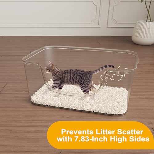 Low Entry Cat Litter Box with High Sides - Open-Top Anti-Splash, Durable Easy-Clean Pan for Kittens, Munchkin Cats, Senior Medium-Sized Cats & Small Pets (Rabbits), 19.3”x13.3”x7.8” Beige