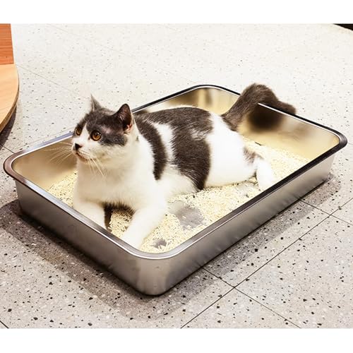 Stainless Steel Cat Litter Box,Extra Large Metal Litter Box,20Lx14x4 in | Extra Large Metal Litter Tray for Big Cats Kitty Rabbits,No Smell,Non Stick,Easy to Clean - color: 4"H, size: 20"L x 14"W