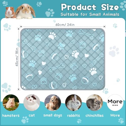 6 Packs Washable Guinea Pig Cage Liners with with Paw Print, Waterproof Guinea Pig Pee Pads Reusable Absorbent Bedding Anti Slip Mats for Small Animals Bunny Rabbit Hamster (Blue, 24 x 18in) - size: 24 x 18in / 6 Packs