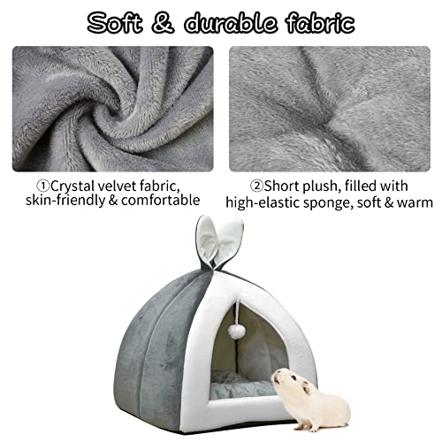 Fhiny Rabbit Bed Cave Cozy Guinea Pig Hideout Cute Bunny Bed Large House Winter Nest Dwarf Rabbit Cage Accessories for Chinchilla Ferret Hedgehog or Other Small Animals - color: Grey