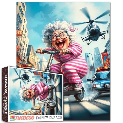 Crazy Old Woman 1000 Piece Jigsaw Puzzles for Adults Laughing Ladies Painting Jigsaw Puzzle Planes and Cars 1000 Pieces Puzzles 20''x27”inch DIY Craft Puzzle Art Home Wall Decor Family Challengings - color: Artwork-21