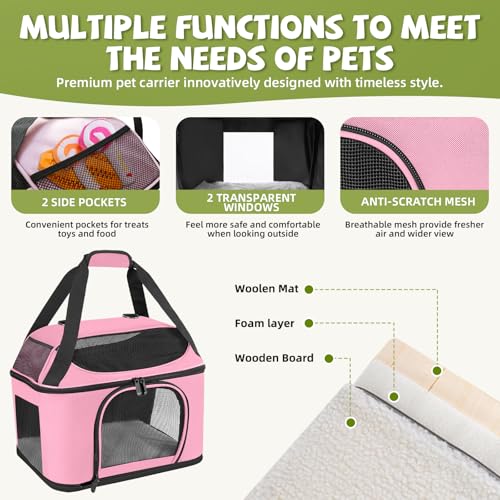 Soft Cat Carrier Up to 20 Lbs, Washable Pet Travel Bag for Kitten Puppy | Breathable Mesh, Medium to Big Pets Small Dog,Soft-sided Cloth Animal Crate for Car Travel Carrying, Safe for Vet Visit,Pink - color: Pink