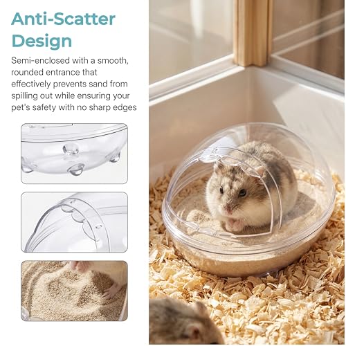 Clear Hamster Sand Bath, Dinosaur Sandbox Hideout with Scoop (L) | Anti-Scatter Sandbox, For Dwarf Hamsters Gerbils Mice, Hideout & Sand Bath Container - size: Large