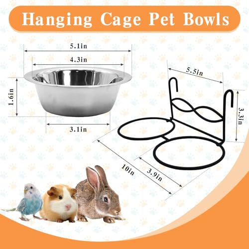 kathson Hanging Bird Bowls for Cage, 2 PCS Stainless Steel Metal Pet Food Water Dishes with Holder Feeder Cage Coop Hook Feeder Cups for Birds, Parrots, Small Sized Dogs and Cats(5.1 Inch Dia) - size: 5.1 Inch Dia