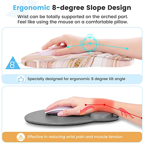 HAOCOO Ergonomic Keyboard Wrist Rest & Mouse Pad Set, Rose Gold Pink | Memory Foam Wrist Support, Ergonomic Keyboard Rest, Smooth Mouse Pad Surface, Non-Slip PU Base, Matching Coaster Set - color: Marble Rose Gold Pink Fluid
