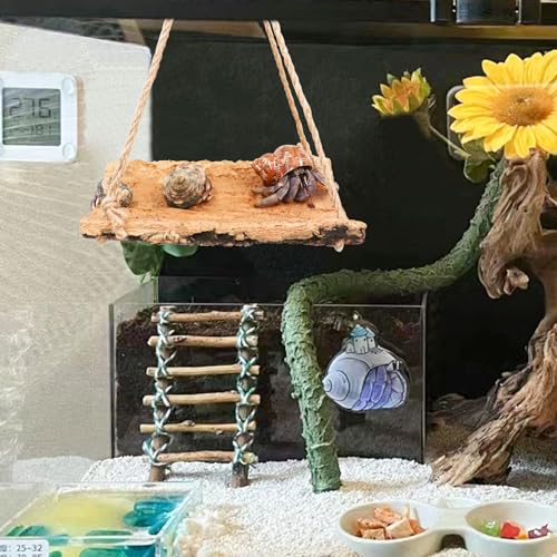 Oooct Hermit Crab Climbing Toy, Natural Wooden Reptile Swing Toy, Pet Cage Tank Aquarium Accessories for Hermit Crab Lizard Chameleon Hamster Guinea Pig Chinchilla Bird Parrot - size: Medium-7.8 × 5.9 Inch