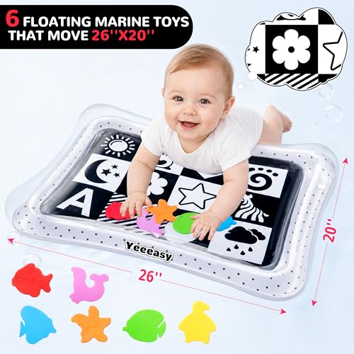 Yeeeasy Tummy Time Water Mat丨Inflatable Tummy Time Water Play Mat for Babies, Infants and Toddlers 3 to 24 Months Promote Development Toys Baby Toys Essentials and Gifts, Black and White - color: Black and White