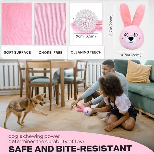 Fida Squeaky Dog Toys for Aggressive Chewers, 3 in 1, Tough Dog Ball | Dog Chew Toys with 3 Layers, to Keep Them Busy, Interactive for Small, Medium and Large Dogs, Gift Box, Bunny - color: Pink Bunny
