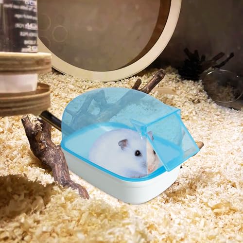 Hamiledyi Hamster Bathtub Dwarf Hamster Bathroom Sand Bath Container Sauna Room Plastic Sand Bath Box House for Gerbils Mice or Other Small Pets Animals(Blue,Small Size)