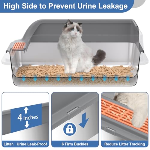 Stainless Steel Sifting Litter Box with Lid, XL Extra Large Sifting Cat Litter Box for Pine Pellets & Big Cats,Metal Pellet Sifter Litter Pan System for Odor Control,Sifting Box Liners & Scoop - size: XL:23.6''×15.7''×10''