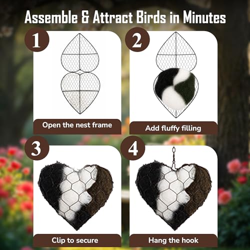 Alpaca Fiber Bird Nesting Heart – Natural Bird Nesting Material, Soft Alpaca Bird Nesting Heart for Outdoor Garden Birds & Nest Building Support