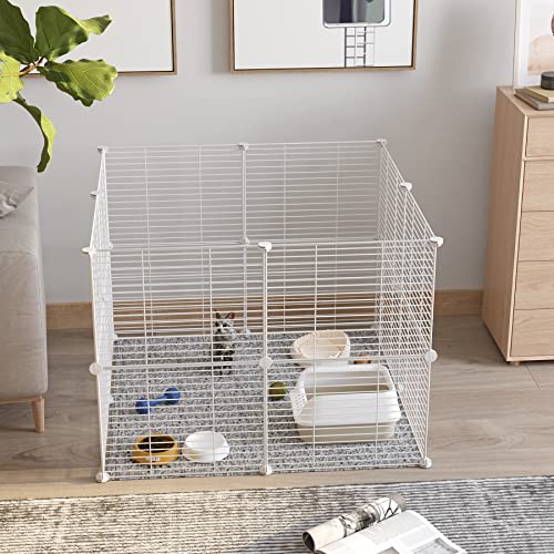 C&AHOME Pet Playpen, Small Animals Supplies, 16 Panels, 12" × 15", White | Exercise Playpens Cage, C Grids Portable Yard Fence Indoor, Guinea Pigs, Puppy Pet Products, DIY Metal - color: White, style: 16 Panels