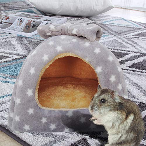 HOMEYA Small Animal Pet Bed, Sleeping House Habitat Nest for Guinea Pig Hamster Hedgehog Rat Chinchilla Hideout Bedding Snuggle Sack Cuddle Cup Cage Accessories with Removable Washable Mat- XL(Grey) - color: Grey