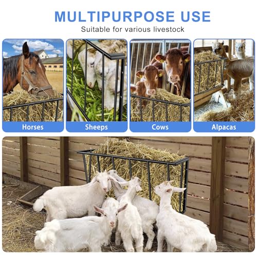 2-Pack Wall Mount Hay Feeder for Goats, 27-Inch Long Hay Rack for Horses | 27"L x 9.4"D x 15.7"H Wall hay feeder and goat hay feeder,each 16-gallon goat feeder, wall mounted hay feeder for horses - size: 2 pcs 27'' Long