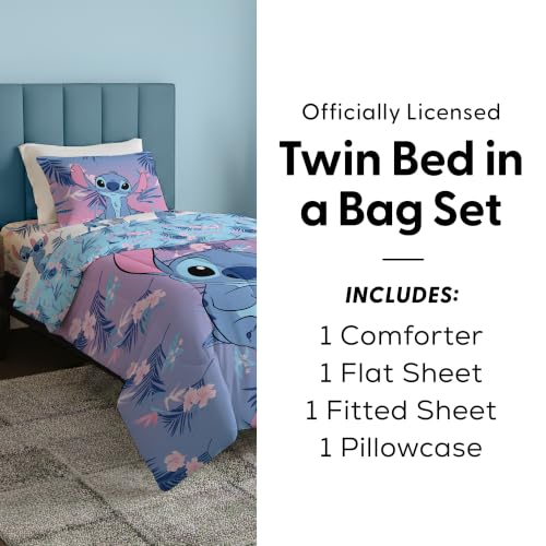 Disney Lilo & Stitch Twin Comforter Set 4 Piece Includes Reversible Comforter & Sheet Bedding Set Soft Fade Resistant Microfiber Officially Licensed - color: Sporty Stitch Twin