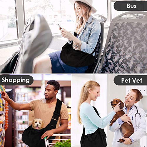 Lukovee Pet Sling, Small Pet Carrier, Hard Bottom Support & Safety Hook | Adjustable Drawstring Opening, Comfortable Padded Shoulder Strap, Zipper Pocket, Dog Slings Purse for Small Dog Cat (Black) - color: Black