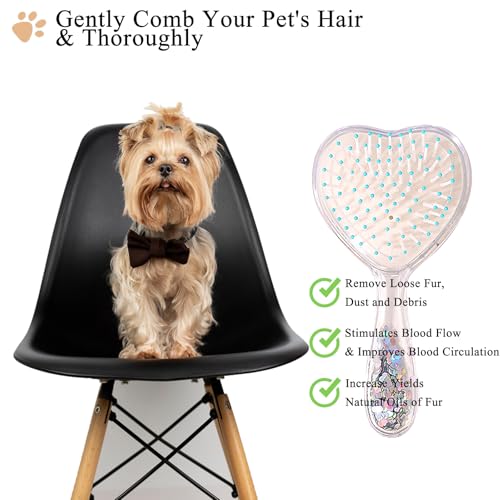 Small Dog Brush, Soft Brush for Shih Tzus, Yorkies, Maltipoos, Maltese, Love Shape Puppy Massaging Hair Comb for Small Dogs Cats Rabbits of All Hair Types (Glitter Blue) - color: Glitter Blue