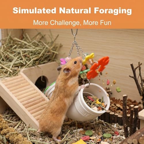 Rat Enrichment Toys, Hanging Foraging Puzzle Slow Feeder for Various Treats, Wide Opening Feeder Rat Cage Accessory for Rats, Mice or Parakeets, Includes Chew Tube