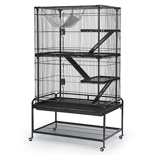 Prevue Pet Products Deluxe Critter Cage - Large 4-Level Metal Small Animal Habitat with Platforms, Ramps, Plush Hammock, Roll-Around Stand & Removable Clean Tray