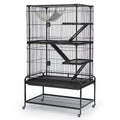 Prevue Pet Products Deluxe Critter Cage - Large 4-Level Metal Small Animal Habitat with Platforms, Ramps, Plush Hammock, Roll-Around Stand & Removable Clean Tray