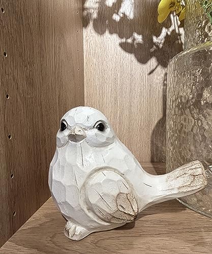 WHITE Bird Table Decor Wood Grain Effect Bird Figurine, Bird Statue Sculpture - Carved Rustic Animal Bird Ornaments - Home Decor Accents Collectible Bird Figurine for Wedding Housewarming Christmas - color: Distressed 2
