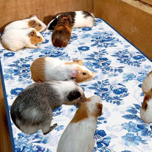 JarThenaAMCS 3 Packs Guinea Pig Pee Pads 24" x 47" Reusable Guinea Pig Pee Mat Watercolor Blue Flower Washable Small Animal Cage Liner for Rabbit Hamster Chinchilla Ferret Rat - style: blue flower