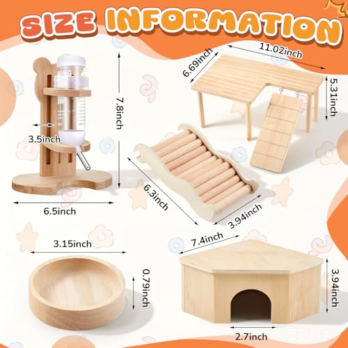 5 Pcs Hamster Cage Accessories, Wood Hamster Play Wooden Platform Water Bottle with Stand Climbing Set for Rat Mice Small Animals Pets Habitats Woodland Decor(Stair Landing) - style: Stair Landing