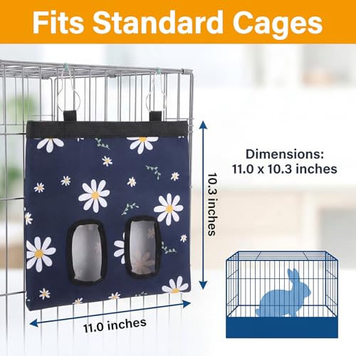 Ondware Hay Feeder Bag for Rabbits & Guinea Pigs, Hanging Dual-Port, Blue | 600D Oxford Fabric, Washable, Collapsible, Helps Reduce Hay Waste, Keeps Cages Tidier