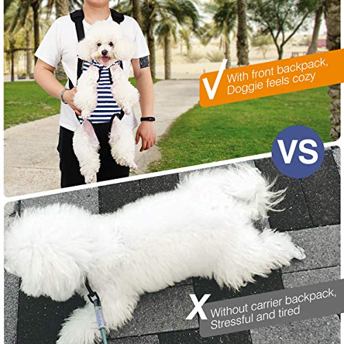 Pawaboo Pet Front Carrier Backpack for Small Medium Dogs | Legs Out Easy-fit,Adjustable Straps,Hands-Free,Soft Padded Support for Travel Hiking Cycling Camping,Blue Stripes,M - color: Blue & White Stripes, style: Medium (Pack of 1)