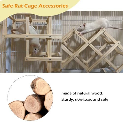 Wooden Rat Climbing Toys, Natural Pet Rat Cage Accessories Climbing Ladder (M) & 2Pcs Sugar Glider Toys, Elastic Sugar Glider Climbing Ropes, Hanging Toys Sugar Glider Cage Accessories