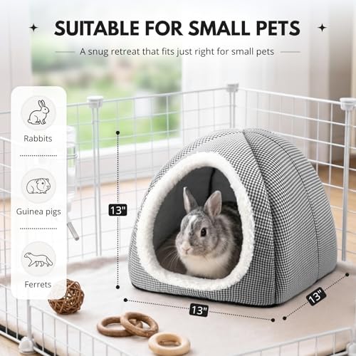 Rabbit Hideout Bed for Large Bunnies, Soft Plush Bunny House | Cozy Small Animal Hideaway with Removable Pad for Indoor Rabbits, Guinea Pigs, and Ferrets, Charcoal - color: Charcoal