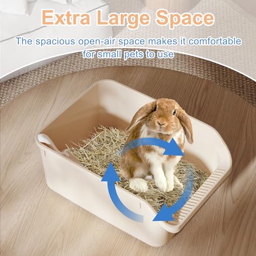 Rabbit Litter Box with Low Entry, High Back Splash Guard for Guinea Pigs, Hamsters, Hedgehogs, Chinchillas & Small Animals, Easy Clean Potty Training Pan for Cage (White) - color: White