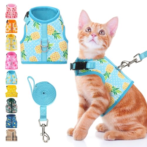 BINGPET Cat Harness and Leash Set, Escape Proof and Adjustable, Small | Step-in Vest, Lightweight Soft Breathable Mesh, Hook & Loop, Easy Control for Kittens & Small Cats Walking Travel - color: Pineapple, size: Small