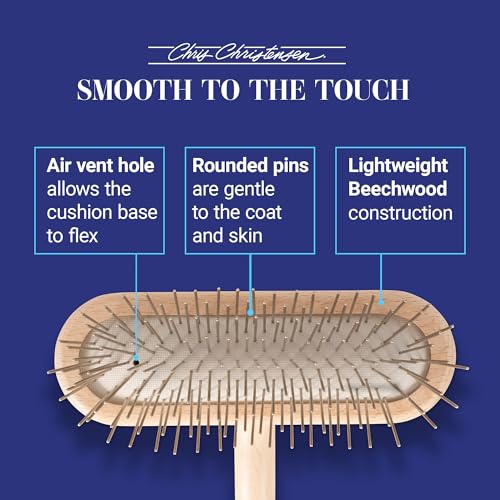 Chris Christensen Original Series 27 mm T-Brush - Dog & Cat Grooming Brush, Groom Like a Professional, Stainless Steel Pins, Lightweight Beech Wood Body, Ground and Polished Tips - size: 27mm-Regular