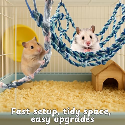Rat Climbing Hammock for Cage Accessories, Rat Climbing Ropes and Hanging Swing Toys, Hamster Cotton Bridge Ladder Enrichment Toy, Mesh Net Platform for Parrot Bird Chinchilla Ferret (Hammock, Rope)