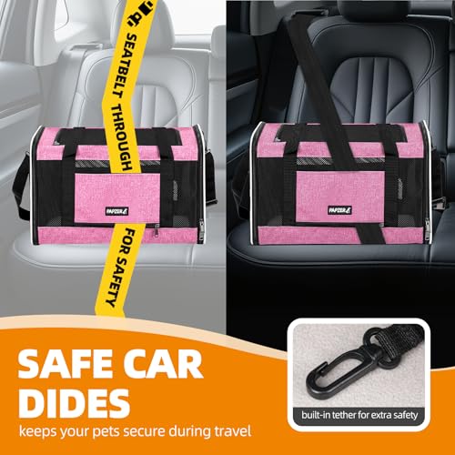 Cat Carrier Soft-Sided Travel Bag for Medium to Large Cat Over 15lbs | Small Puppy Dog Carry Crate 12 Pounds, Top Entry, Breathable Mesh, Pet Kitten Rabbit Cage Bag Transport Kennel Collapsible - color: Pink